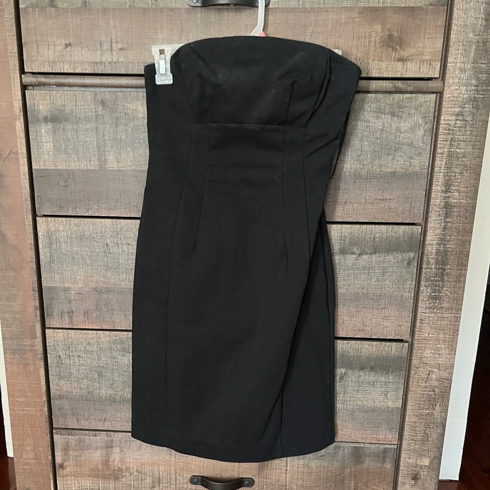 Express classic strapless dress, slim bodycon, black cocktail boning, sz 2 y2k